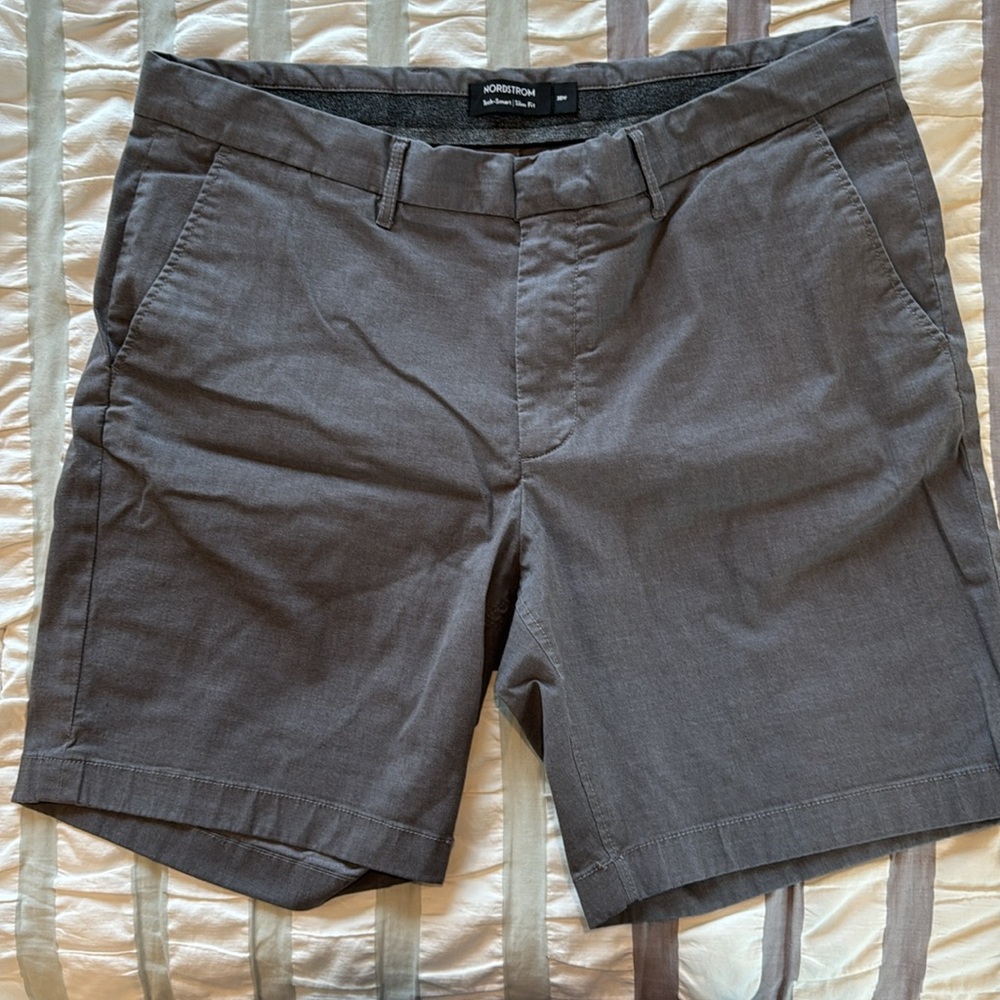 Nordstrom Coolmax Stretch Slim Fit Summer Casual Charcoal Chino Shorts Size 38